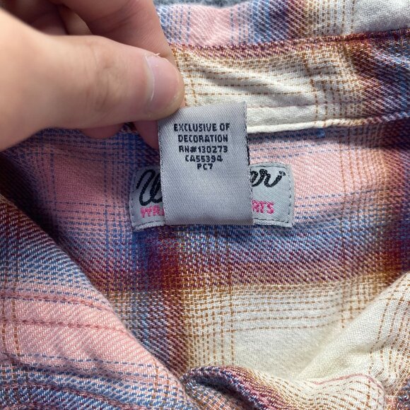 Wrangler Plaid Wrancher Shirt Medium Pink Red Long Sleeve Size L,Pocket,Cotton - Picture 6 of 10